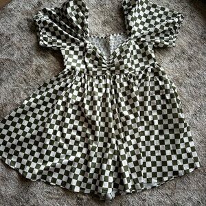 Green and White Checkered Romper